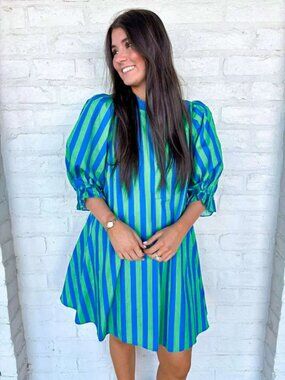 Entro Blue and Green Striped Dress